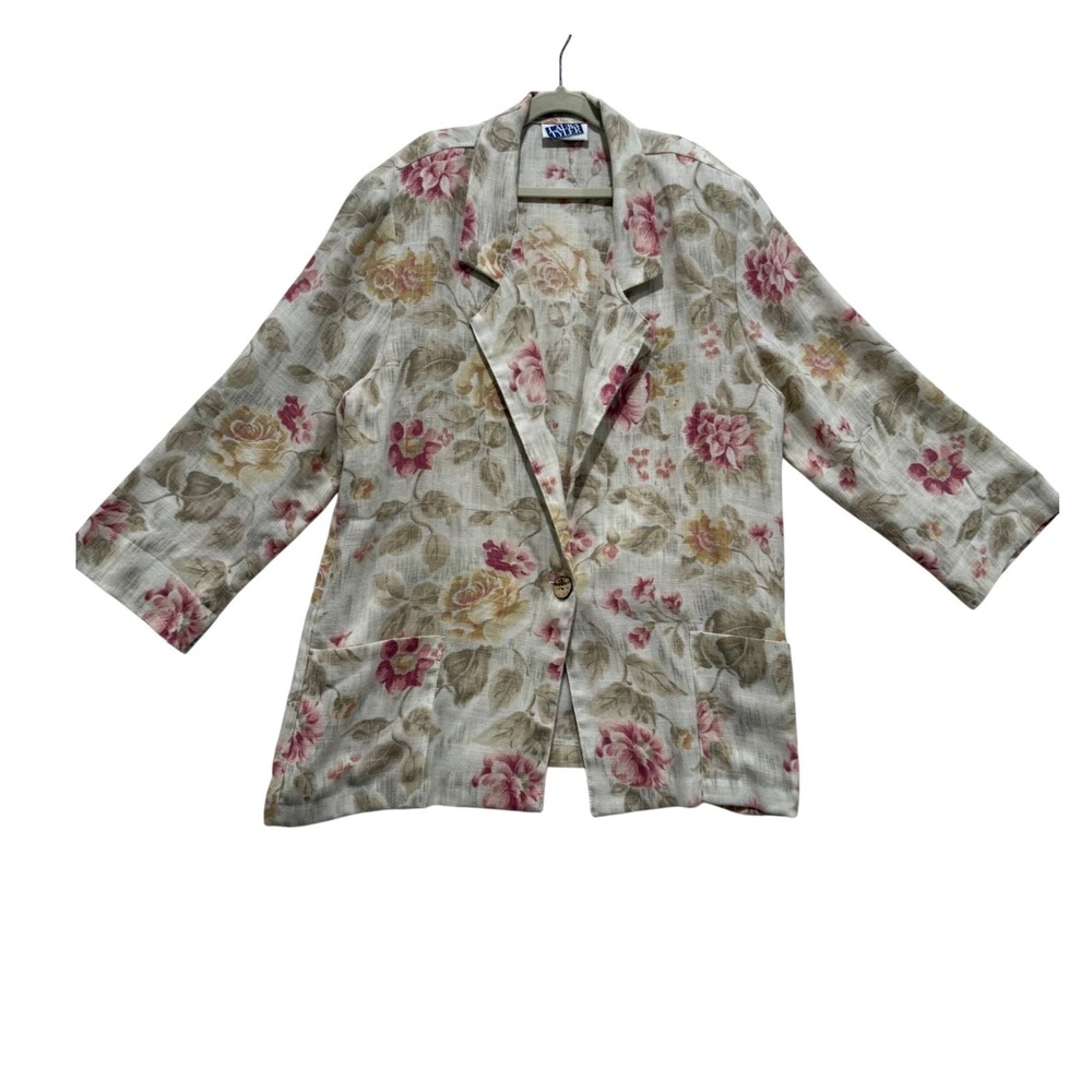 Vintage Linen Blend 90s Floral Jacket Cottagecore Granny Core Chic Romantic